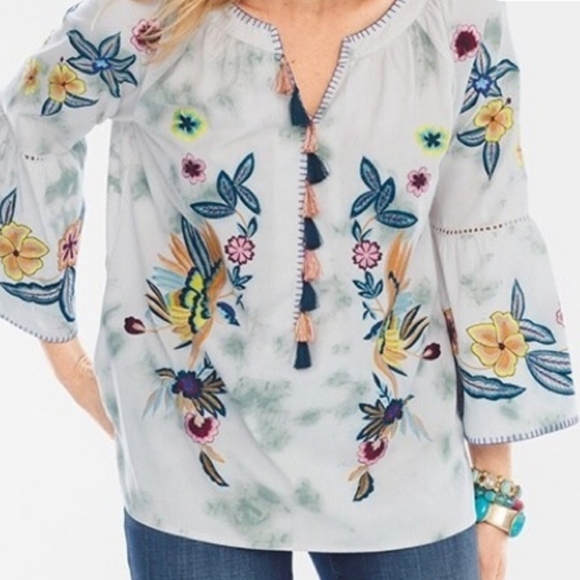Chico's Tops - Chico's Floral Embroidered Blouse with Tassels